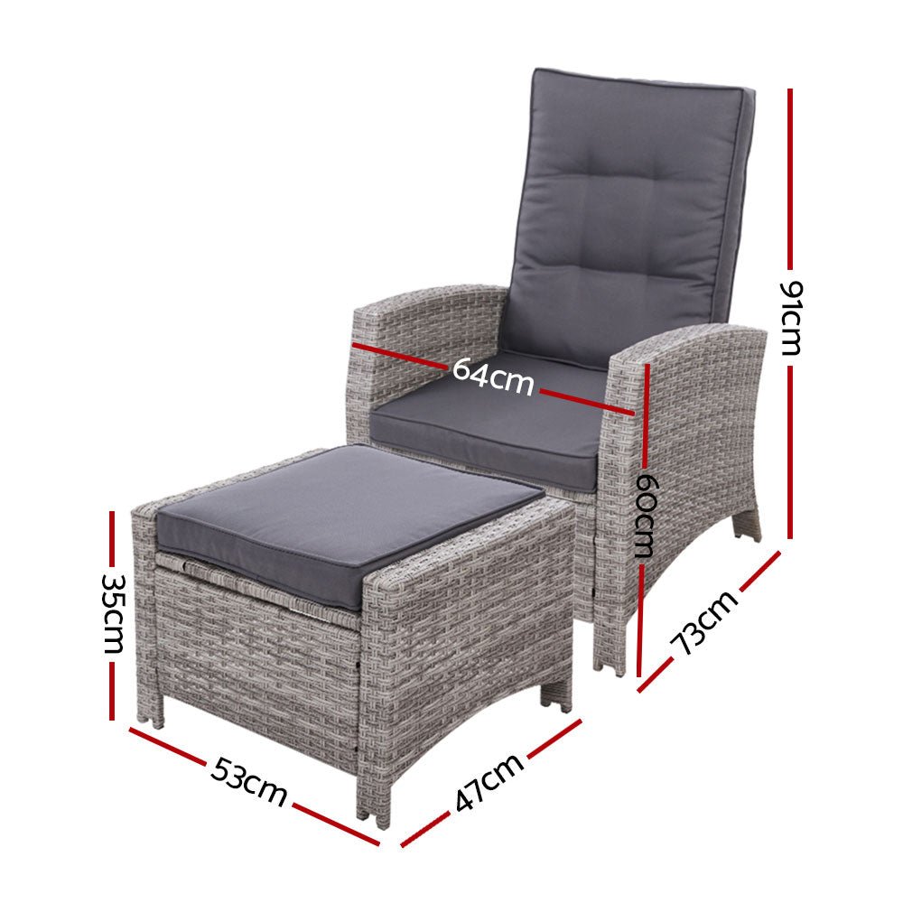 Sun lounge Recliner Chair Wicker Lounger Sofa Day Bed Outdoor Furniture Patio Garden Cushion Ottoman Grey Gardeon - Outdoor Immersion