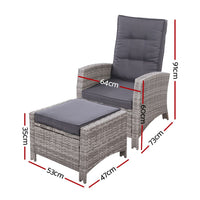 Thumbnail for Sun lounge Recliner Chair Wicker Lounger Sofa Day Bed Outdoor Furniture Patio Garden Cushion Ottoman Grey Gardeon - Outdoor Immersion