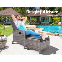 Thumbnail for Sun lounge Recliner Chair Wicker Lounger Sofa Day Bed Outdoor Furniture Patio Garden Cushion Ottoman Grey Gardeon - Outdoor Immersion