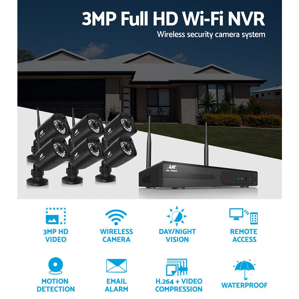 UL-TECH 3MP 8CH NVR Wireless 6 Security Cameras Set - Outdoor Immersion