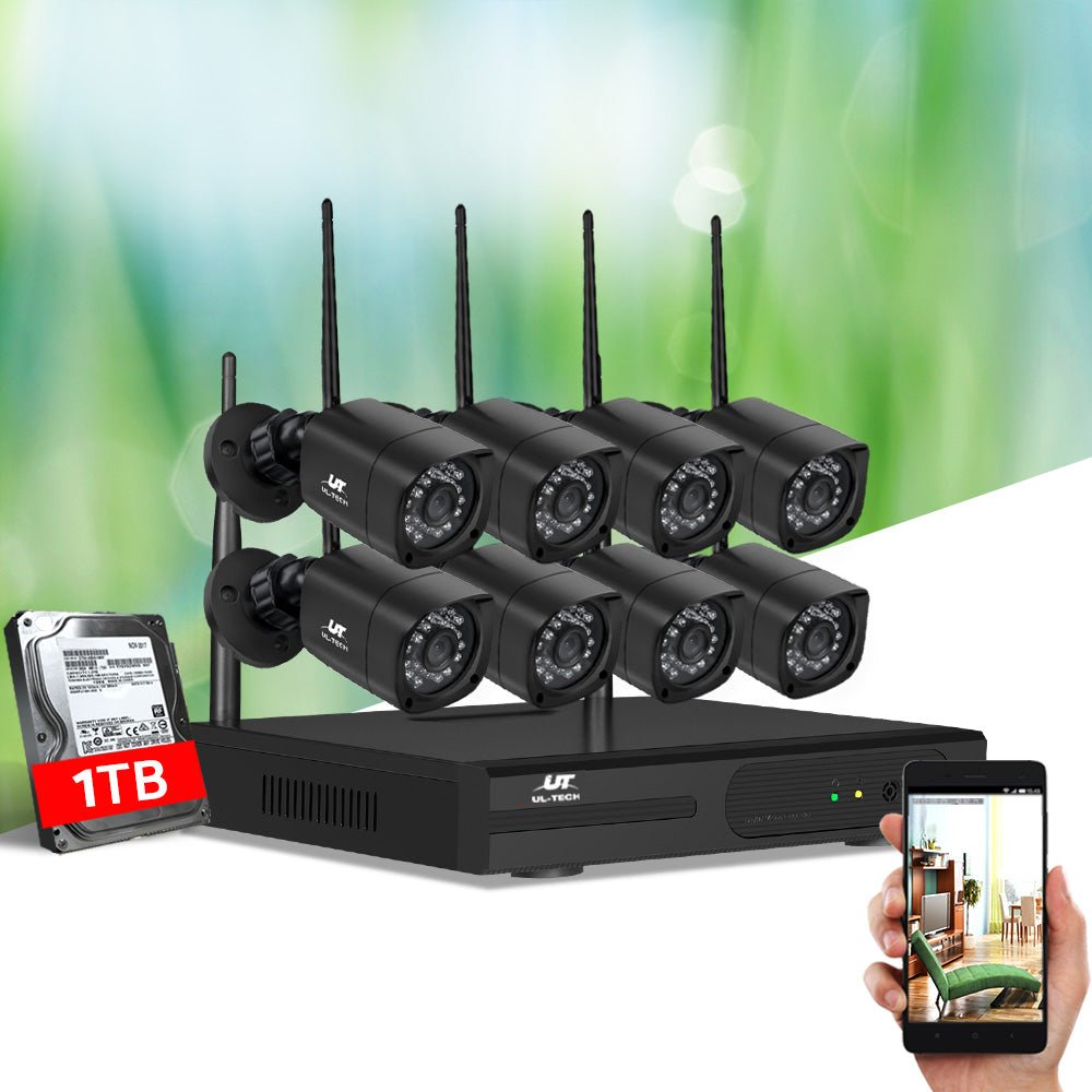 UL-tech CCTV Wireless Security Camera System 8CH Home Outdoor WIFI 8 Square Cameras Kit 1TB - Outdoor Immersion